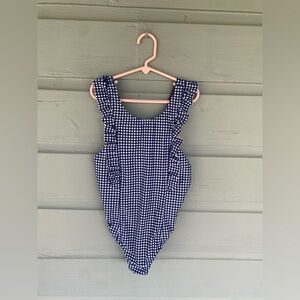 Minnow GIRLS' RUFFLE ONE-PIECE SWIMSUIT Blue Gingham Sz 11/12
